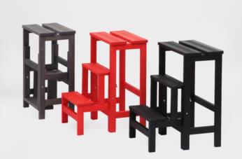Stool ladder HAPPY LINES open and folded: black, red and grey 